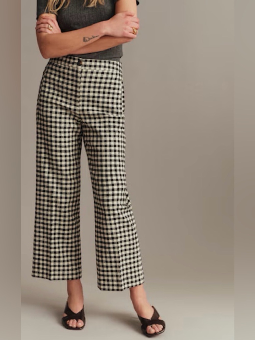 Sezane Black & Cream Gingham Martin Crop Trousers - W46